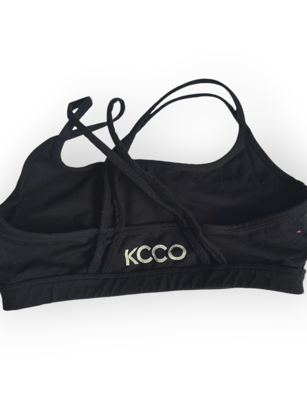 Black Crisscross-Back Sports Bra with Subtle Heart Logo - Picture 2 of 3